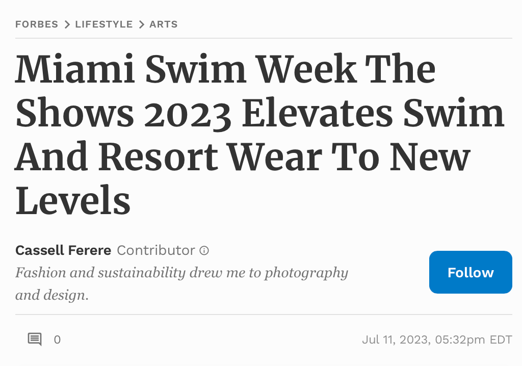 FORBES: Miami Swim Week The Shows 2023 Elevates Swim And Resort Wear To New Levels